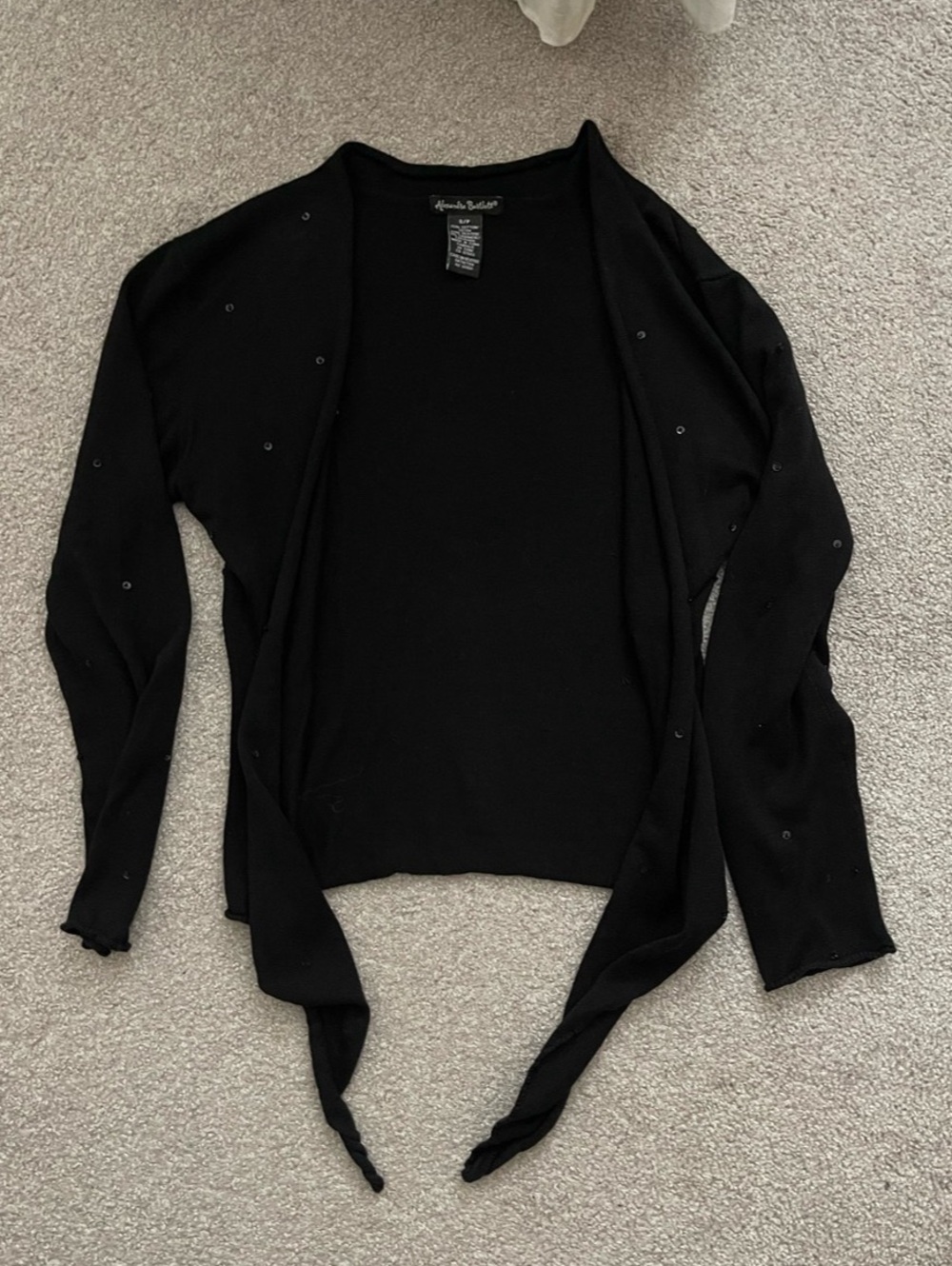 90’s Vintage Black Beaded Tie-Front Cardigan Cotton Silk Size Small Whimsigoth